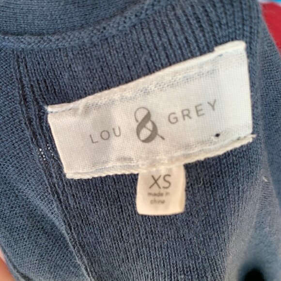 LOFT LOU & GREY Belted Sweater Tie Waist Bow Knit Top Blue Grey XS Long Sleeve - Picture 6 of 8